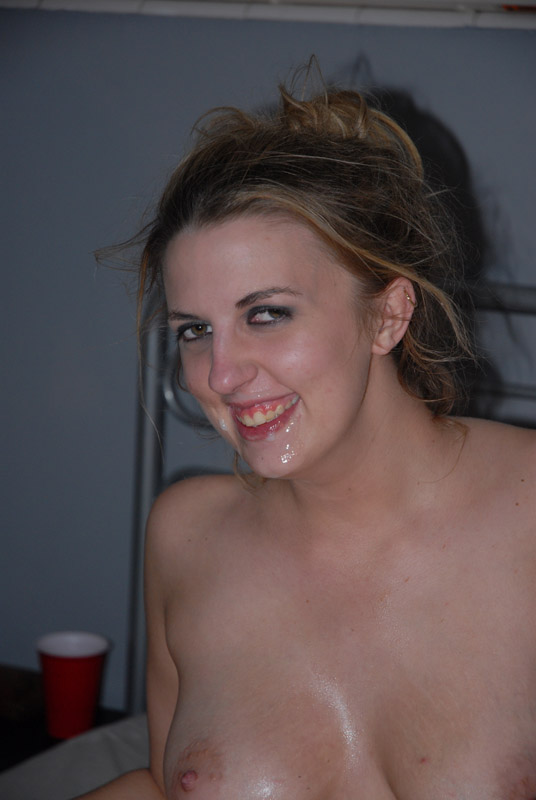 Girl gets facial at group sex party